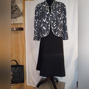 Emma James Zigzag Patterned Jacket with Black Midi Dress